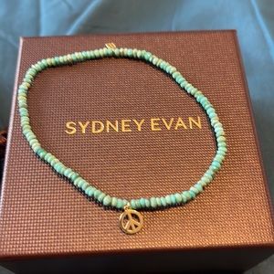 Unisex Sydney Evan Pure Gold Peace Sign on Turquoise 14k Gold 7.5 inch bracelet
